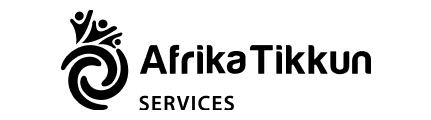 Afrika Tikkun Services logo with stylized figures and circular motif in black on light background – Neutrinos